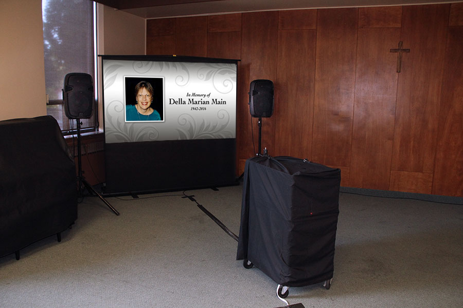 Video projection of live camera coverage for large funerals and overflow seating area